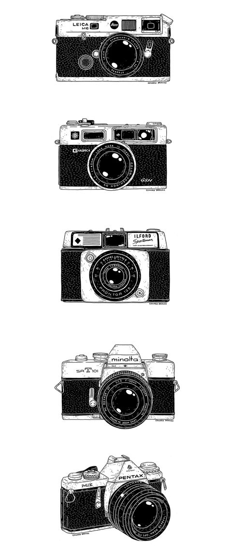 Vintage Cameras on Behance Vintage Camera Illustration, Vintage Camera Wallpaper, Film Camera Tattoo, Photography Tattoo Ideas, Vintage Camera Drawing, Draw Camera, Vintage Camera Tattoos, Wallpaper Camera, Over Time