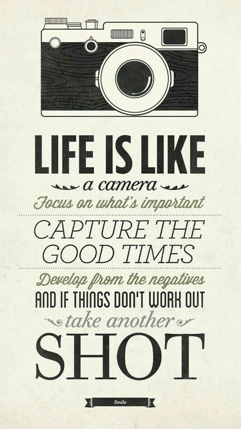 I'm glad he taken photos for fun I think sometimes he puts to pressure on himself I love the fact he using his dad old camera and that he as kept it all this time his dad important to him, I respect that loads it sure he cares Life Is Like A Camera, Into The Woods Quotes, Leadership Motivation, Good Quotes, Camera Vintage, Boxing Quotes, Camera Dslr, Inspirational Quotes Posters, Senior Quotes