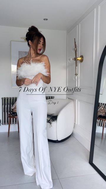 New Year’s Eve Pants Outfits, All White New Years Eve Party Outfit, Couples New Years Eve Outfits Classy, White Nye Outfit, New Years Eve Outfits White, White New Years Eve Outfit, Cute New Years Eve Outfits, New Years Eve Outfits Classy, New Years Eve Party Outfits