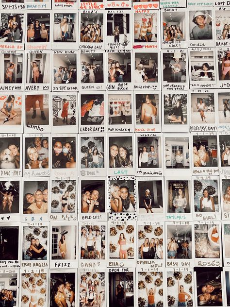 Polaroid Dorm Wall, Polaroid Inspo Photo Walls, Instax Room Decor, Event Polaroid Wall, Polaroid Mugshot Wall, Polaroid Guest Wall, Polaroid Wall Party, Polariod Board Aesthetic, Poloroid Pictures Ideas On Wall