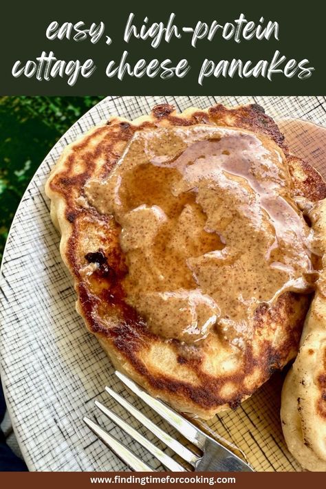 Easy Cottage Cheese Protein Pancakes (including GF option) | If you're looking for a high-protein but still indulgent brunch option, these cottage high-protein cheese pancakes are super easy and delicious! They're soft and fluffy, and only take a few minutes to make! They can easily be made gluten-free as well (instructions provided), and I often make a half-batch for just myself (proportions provided). #highprotein #cottagecheese #pancakes #healthybrunch Good Culture Cottage Cheese Pancakes, High Protein Kodiak Pancakes, Cottage Cheese Pancakes Gluten Free, High Protein Cottage Cheese Pancakes, Health Pancakes, Cottage Cheese Protein Pancakes, Cottage Cheese Protein, Kodiak Pancakes, High Protein Pancakes