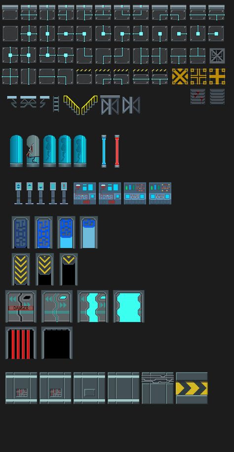 ArtStation - Sci-fi Tile Set Top Down Game, 2d Game Art, Set Game, Pixel Games, Rpg Maker, Pixel Art Design, Game Inspiration, Environment Design, Egyptian Art