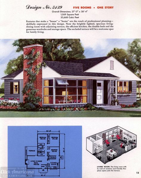 See 110 vintage '50s house plans used to build millions of mid-century homes that we still live in today - #1950s #50s #fifties #houses #vintagehome #vintagehouses #midcentury #prefab #suburbs #retro #houseplans #homeplans #floorplans #homebuilding #architecture #vintage #50shouses #clickamericana Classic House Plans, Modern Suburban House, 50s House, 50s Home, Mid Century Modern House Plans, 1950s House, Sims 4 House Plans, Suburban House, Vintage House Plans