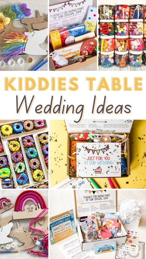 43 Things to add to the kiddies table at your wedding - So, you've decided to have kids at your wedding, and there might possibly be many of them on your wedding guest list. This is the best reason to have a special kiddies table at your wedding! Wedding Entertainment For Kids, Kids Activities Wedding Receptions, Kids Table For Wedding, Kids Table Ideas For Wedding, Kids Corner Wedding Receptions, Wedding Jobs For Kids, Lego Kids Table Wedding, Kids Activity Table Wedding, Ideas For Kids At Weddings