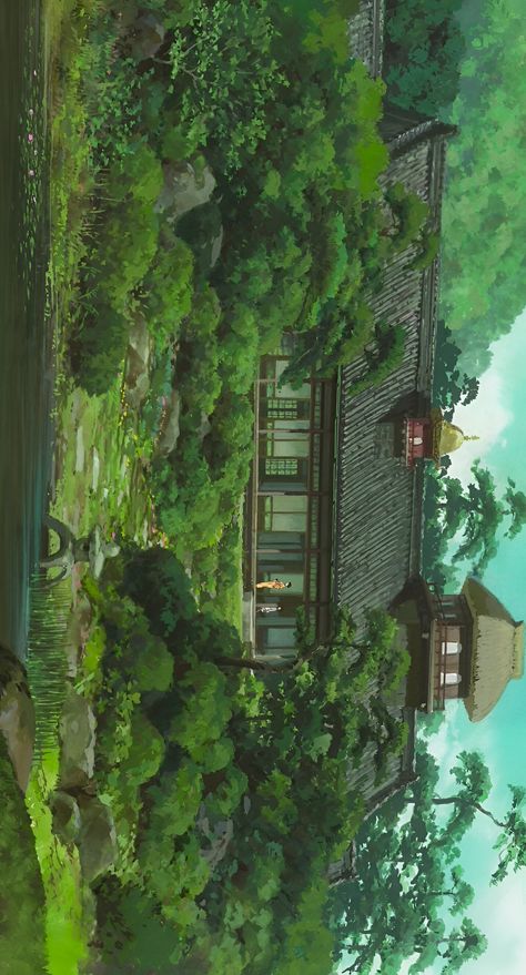 Ghibli Background Landscapes, Studio Ghibli Landscapes, The Boy And The Heron, Yoshida Seiji, Ghibli Scenes, Anime Bg, Gouache Landscape, Studio Ghibli Background, Ghibli Artwork