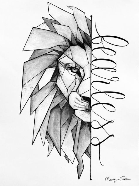 Loin Paintings, Loin Drawings, Lion Geometric Design, Lion Silhouette Tattoo, Geometric Lion Drawing, Lion Tattoo Geometric, Lion Sketches, Simple Lion Tattoo, Anime Lion