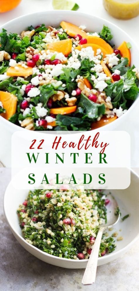 Don’t let the more limited produce offerings in the winter stop you from enjoying salads! It is time to get creative. These delicious winter salads highlight the best the season has to offer - from winter root vegetables to seasonal fruits. Prediabetic Salads, Sweet Salad Recipes, Main Course Salads, Light Salads, Kale Salads, Winter Salads, Winter Salad Recipes, Healthy Holiday Recipes, Autumn Salad