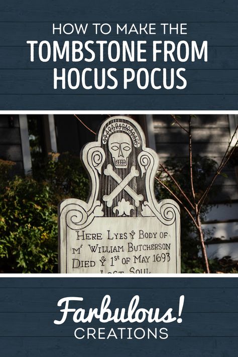 Make the perfect Halloween graveyard by adding everyone's favorite zombie, Billy Butcherson from Hocus Pocus to the mix! #halloweendecorations #diyhalloween #hocuspocus #graveyard #spooky Hocus Pocus Tombstone Diy, Hocus Pocus Tombstone, Hocus Pocus Graveyard, Hocus Pocus Cemetery, Hocus Pocus Billy Butcherson, Hocus Pocus Outside Decorations, Hocus Pocus Outdoor Decor, Hocus Pocus Gravestone, Billy Butcherson Tombstone