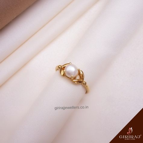 Gold Pearl Ring Design For Women, Pearl Ring Designs Gold, Pearl Rings In Gold For Women, Pearl Finger Ring Designs, Gold Ring Design For Women Indian, Gold Finger Rings For Women, Pearl Ring Design, Pearl Ring Simple, Gold Rings For Women