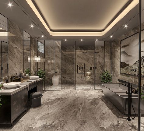 Luxury Style Villa Design / South Africa :: Behance Executive Bathroom Design, Luxury Half Bathroom, Rich Bathroom Luxury, Luxury Washroom Design, Luxury Washroom, Mr Crawling, Luxury Villa Interior, Dark Modern Bathroom, Luxury Dorm