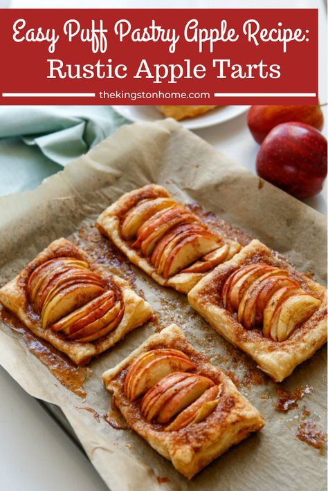 Fall is here - and that means apples and cinammon and all the delicious flavors of the season! This rustic tart is an easy puff pastry apple recipe that will make people think you spent hours in the kitchen - frozen puff pastry is the secret! Tin Can Snowman, Can Snowman, Rustic Tart, Rustic Apple Tart, Puff Pastry Apple, Apple Tarts, Apple Pastry, Apple Puff Pastry, Easy Puff