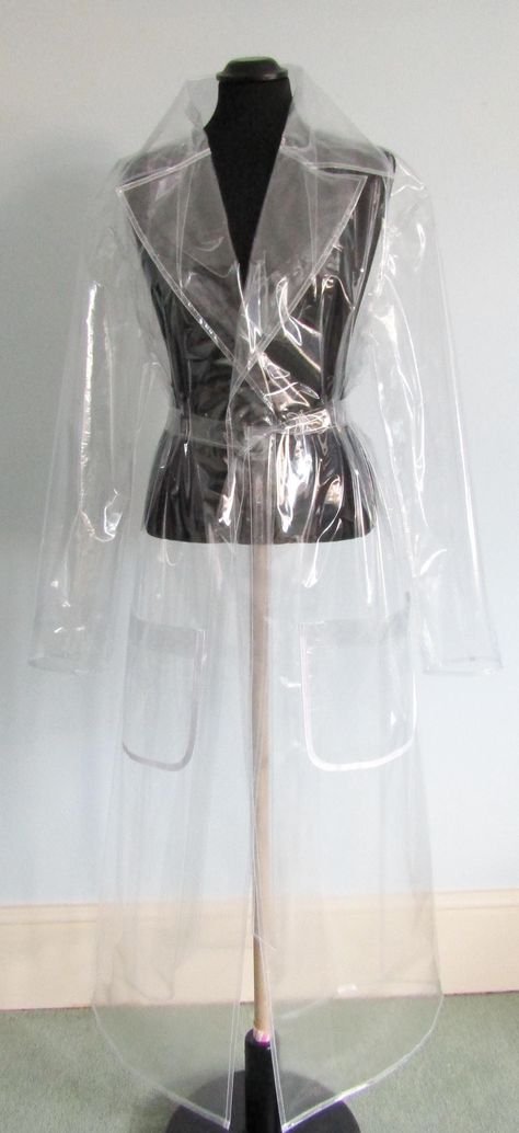 CUSTOM HAND MADE SEWN TRANSPARENT/CLEAR PVC FULL LENGTH RAINCOAT 100% PVC VINYL  .12mm PVC FINISHED WITH 2 FRONT POCKETS & SASH BELT TIE. AVAILABLE IN SIZES US 8-20 EU 34-46 UK 10-22 Maximum length 135cm (If you require shorter, please contact) All items are made to order, each listing will guide you on the current process times. but if its something that's required quicker please contact me to discuss prior to purchase All items are carefully packed discreetly. Items will be folded for transit. Transparent Raincoat, Pvc Clothing, Pvc Paint, Rainwear Fashion, Plastic Fashion, Vinyl Raincoat, Plastic Raincoat, Full Length Coat, Pvc Raincoat