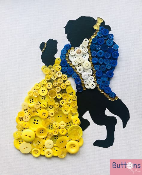 Beauty And The Beast Room Decor, Beauty And The Beast Gifts, Disney Button Art, Beauty And The Beast Crafts, Button Art Projects, Cricut Flower, Deco Disney, Disney Frames, Disney Buttons