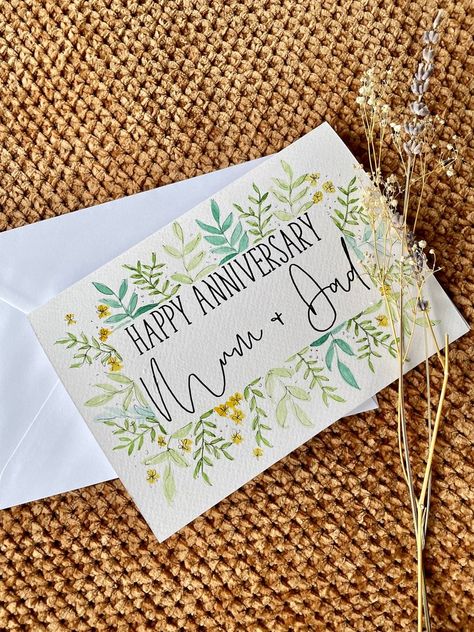 Personalised Happy Anniversary Card / Handmade Anniversary - Etsy UK Wedding Anniversary Cards For Parents, Anniversary Cards For Parents Handmade, Watercolor Anniversary Card, Homemade Anniversary Cards, Extra Quotes, Handmade Anniversary Card, Anniversary Cards For Couple, Mom Dad Anniversary, Diy Anniversary Cards