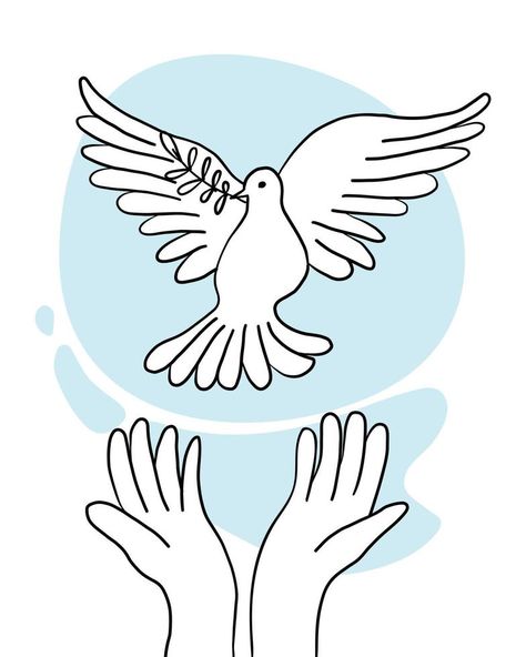 WHands release a flying pigeon with a branch . Dove of peace on a background of blue sky. Hand drawn line sketch. Bird symbol of hope, emblem against violence and military conflicts Symbol Of Freedom Drawing, Peace Sketch, Sketch Bird, Hope Drawing, Freedom Drawing, Peace Pigeon, Peace Drawing, Bird Symbol, Freedom Bird