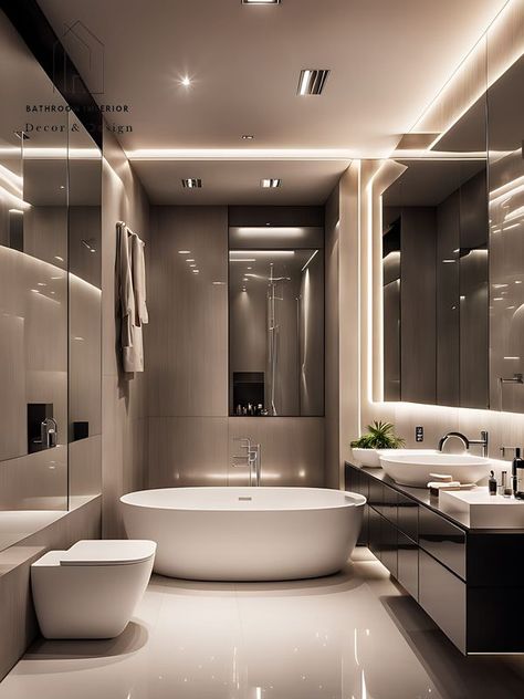 Home Interior Designs | Nice bathroom ❤️ | Facebook Hotel Style Bathroom Luxury, Nice Bathroom Ideas, House Ideas Bathroom, Modern House Bathroom, Bathroom Remodel Dark, Bathroom Interior Design Luxury Black, Big Modern Bathroom, Modern Luxury Bathroom Design Master Bath, Bathrooms Luxury Modern