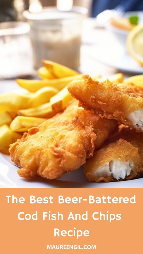 The Best Beer-Battered Cod Fish and Chips Recipe Cod Fish And Chips, Fried Cod Fish Recipes, Fish And Chips Batter, Beer Battered Fish And Chips, Battered Fish And Chips, Fried Cod Fish, Beer Batter Recipe, Homemade Fish And Chips, Beer Battered Fish Recipes