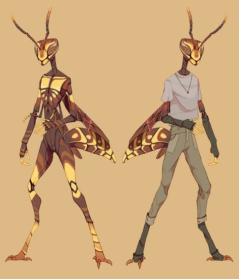 Ant People Fantasy Art, Wasp Humanoid, Human Bug Hybrid, Anthro Bug Character Design, Bug Human Hybrid, Insect Person Character Design, Bug Oc Character Design, Anthro Spider Character Design, Bug Anthro