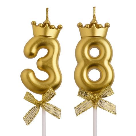 PRICES MAY VARY. Elegant Dual Numerical Candles: Celebrate 38 or 83 years in style with our exquisite birthday candles. This set includes two candles featuring the numbers 3 and 8, adorned with a regal crown motif Premium Quality: Crafted from high-quality wax, these candles burn evenly and emit a warm, inviting glow. They are designed to make your birthday cake truly special Versatile Celebration: Whether it's a 38th milestone or a vibrant 83rd birthday, our candles add a touch of sophisticatio 51 Years Old Birthday Cake, Number Birthday Candles, 50th Birthday Candles, Cake Topper Number, 50 Candles, Old Cake, 51st Birthday, 82nd Birthday, Cake Light