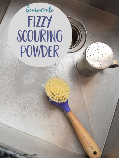 Homemade scouring powder for cleaning sinks, counter tops, tub and shower that fizzes on contact with water and is scented with essential oils. Surprise! You've got guests coming over in twenty minutes and your kitchen is a royal mess! First things first - hide everything you can in the dishwasher or the oven, then deal with the piles of junk mail on the countertop and finally (hopefully!), you've got time for a quick scrub of the counter tops and sinks. Been there? LOL - you've never seen me Sink Scrub, Kombucha Flavors Recipes, Cleaning Sinks, Scouring Powder, Kombucha Recipe, Homemade Cleaning Supplies, Natural Cleaning Recipes, Cleaning Mold, Laundry Room Bathroom