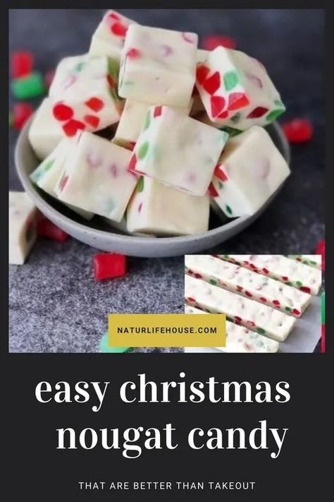 easy Christmas gumdrop nougat candy - naturlifehouse Christmas Gumdrop Nougat, Gumdrop Nougat, Nougat Recipe, Nougat Candy, Cooking Blogs, Candy Recipes Homemade, Banana Chips, Baked Banana, Chocolate Treats