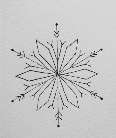 Winter Doodle Art, Snowflake Line Art, Snow Flakes Drawing Easy, Snowflake Drawing Art, Easy Winter Drawings, Tattoos Snowflake, Winter Drawings Easy, Easy Snowflake Drawing, Snowflake Tattoo Design