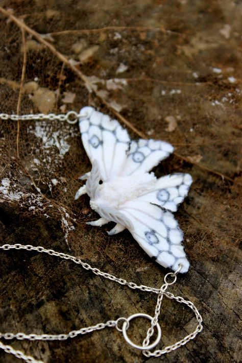 White Luna Moth, Moth Necklace, Cute Moth, Witch Craft, Beautiful Bugs, Luna Moth, Interior Items, Clay Necklace, Bugs And Insects