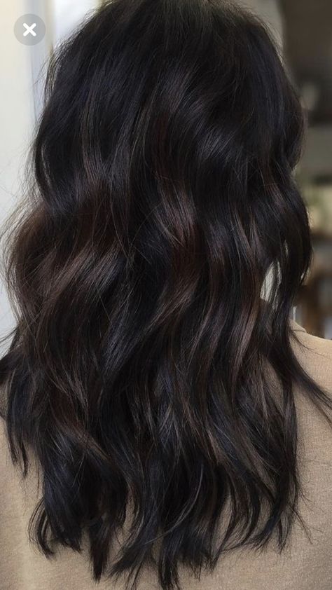 Dark Brown Hair With Highlights Brown, Brownish Black Hair Color, Dark Hair Formulas, Black Balayage On Brown Hair, Dark Chocolate Brown Balayage On Black Hair, Lived In Black Hair, Level 2 Brown Hair, Dark Black Hair With Brown Highlights, Dark Hair With Dark Lowlights