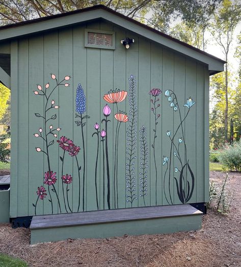 Flower Murals, Boho Cozy, Garden Mural, Backyard Diy, Fence Art, Aesthetic Flowers, Garden Backyard, Garden Painting, Garden Yard Ideas