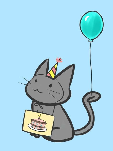 Cat Happy Birthday, Happy Birthday Drawings, Happy Birthday Illustration, Happy Birthday Cat, Birthday Friends, Birthday Cat, Illustration Cat, Happy Birthday Art, Cat Happy