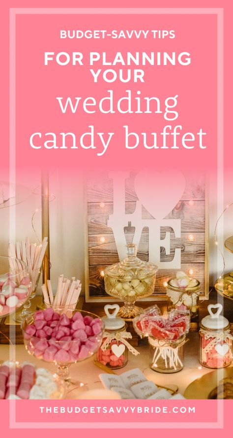 Considering creating a candy buffet for your wedding favors? Check out these tips for putting together a beautiful and budget-friendly candy display. Wedding Shower Candy Bar, Wedding Candy Bar Buffet, Candy Bar Wedding Reception, Candy Bar Wedding Favors, Candy Station Wedding, Diy Candy Buffet, Candy Buffet Bar, Wedding Candy Table, Diy Candy Bar