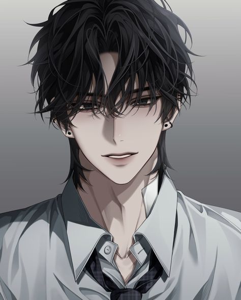 Most Handsome Anime Characters, Anime Guy Hair Drawing, Black Haired Manhwa Guy, Anime Man Fanart, Black Hair Guy Anime, Male Character With Black Hair, Long Black Hair Anime Guy, Cute Anime Guy Pfp, Handsome Guy Drawing