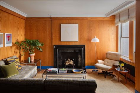 Bachman Brown Design 70s apartment Wood Paneling Basement, 70s Wood Paneling, 70s Apartment, Manhattan Apartment, Italian Interior Design, Waverly Place, Italian Interior, Brown Design, Hamptons House