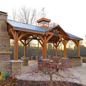 Wood Pavilion, Outdoor Gazebo, Masonry Work, Outdoor Pavilion, Stone Patio, Stone Pillars, Backyard Pavilion, Pergola Kits, Outdoor Retreat