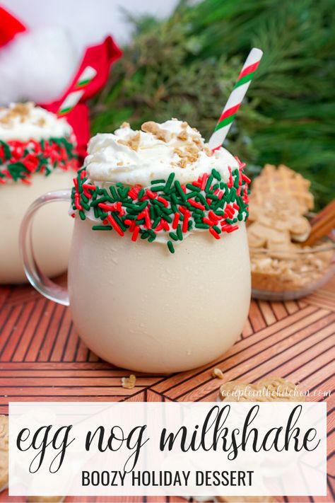 Eggnog Milkshake, Boozy Milkshake Recipes, Eggnog Shake, Alcoholic Milkshake, Couple In The Kitchen, Ice Cream Sundae Party, Sundae Party, Holiday Ice Cream, Boozy Milkshake