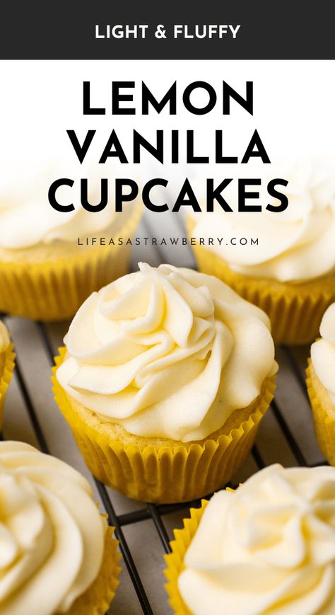 These easy lemon vanilla cupcakes are perfect for Easter, Mother's Day, or spring and summer baking! With a soft and fluffy lemon cupcake base, topped with easy lemon buttercream frosting. These vanilla cupcakes have a soft, moist crumb with plenty of lemon and vanilla flavor. Made from scratch with an electric hand mixer or stand mixer (although you can also mix by hand if you need to!) Includes plenty of step by step photos and a ton of notes to help you along with these homemade cupcakes! Lemon Cupcake Recipe, Lemon Cupcake, Lemon Buttercream Frosting, Fun Cupcake Recipes, Vanilla Cupcake Recipe, Electric Hand Mixer, Lemon Buttercream, Vanilla Buttercream Frosting, Summer Baking