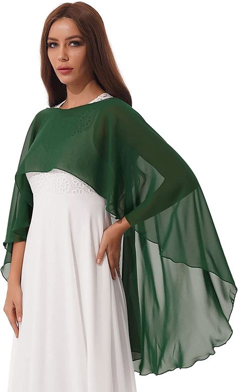 Freebily Women Chiffon Shawl Cape High-Low Tops Capelet Bridal Wedding Evening Wraps Bolero Shrug Burgundy One Size : Amazon.co.uk: Fashion Green Bolero, Cute Church Outfits, Wedding Capelet, Beach Shawl, Shawl Wedding, Evening Wraps, Chiffon Tunic, Bolero Shrug, Chiffon Shawl