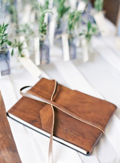 Leather Wedding Guest Book, Simple European Style, Greenery Bouquets, Leather Guest Book, Wedding Album Cover, Mediterranean Wedding, Greenery Bouquet, Olive Branches, Tuscan Inspired