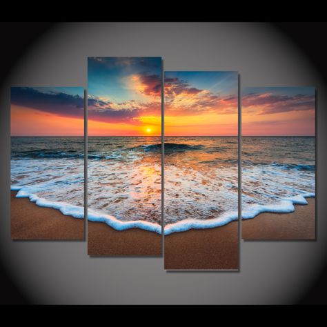 Multiple Canvas Paintings, Draw Portrait, Sunset Canvas Painting, Perfect Sunset, Beach Canvas Wall Art, Soyut Sanat Tabloları, Tableau Art, Sunset Canvas, Canvas Art Wall Decor