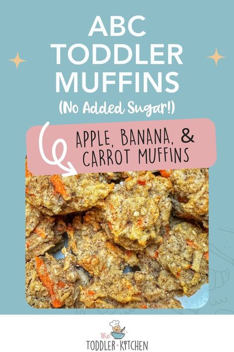 Apple, Banana and Carrot Toddler muffins piled on top of each other on a white plate. Abc Muffins, Muffins For Toddlers, Bake And Freeze, Snack Ideas For Toddlers, Cauliflower Tater Tots, Muffins Apple, Banana Carrot Muffins, Toddler Muffins, Strawberry Chia Jam