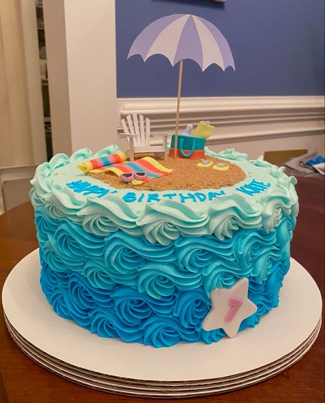 Beach Ball Theme Cake, Fondant Beach Ball, Pool Cake Design, Ocean Theme Cake Buttercream, Beach Decorated Cake, Beach Buttercream Cake, Beach Themed Smash Cake, Marine Theme Cake, Pool Theme Birthday Party Cake