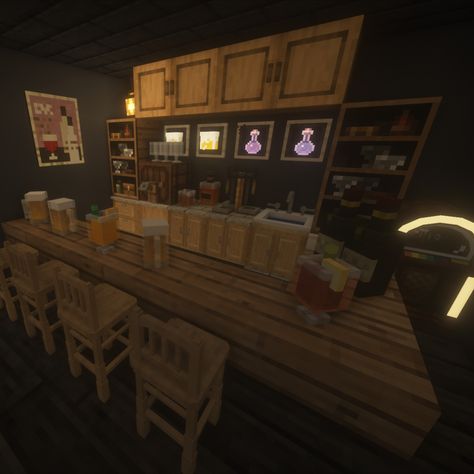 #minecraft#minecraftbuildingideas#bar#minecraftbar Minecraft Juice Bar, Minecraft Speakeasy, Bar Ideas Minecraft, Minecraft Jazz Club, Minecraft Bar Interior, Minecraft Bar Design, Pub Minecraft, Bar In Minecraft, Minecraft Bar Ideas