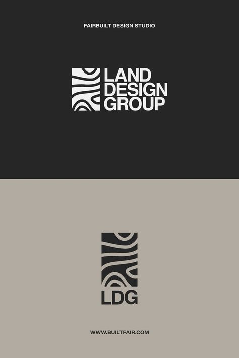 Primary and secondary logo for landscape architecture firm Land Design Group Landscape Company Logos, Outdoors Logo Design, Group Logo Design, Landscaping Logo, Inmobiliaria Ideas, Land Design, Expert Logo, Architect Logo, Inspiration Logo Design