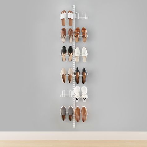 Elfa Utility Shoe Wall Mounted Rack | The Container Store Shoe Wall Rack, Desks With Drawers, Closet Wall Organizer, Wall Shoe Storage, Wall Shoe Rack, Wall Mounted Shoe Storage, Wall Mounted Shoe Rack, Hanging Shoe Rack, Custom Pantry