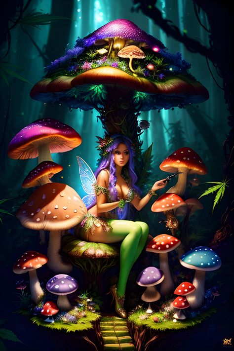 A beautiful woman fairy sitting on a throne of mushrooms in an enchanted forest Fairy Magic Mystical Forest, Fairies And Mushrooms, Fantasy Mushroom Forest, Diy Butterfly Costume, Colorful Mushrooms, Butterfly Costume, Beautiful Fairy, Fairy Pictures, Diy Butterfly