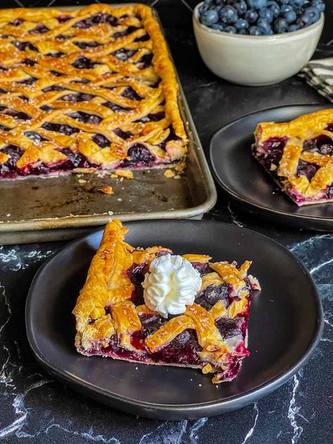 Blueberry Slab Pie Recipe Blueberry Slab Pie Recipe, Blueberry Slab Pie, Slab Pie Recipes, Slab Pie, Refrigerated Pie Crust, Feed A Crowd, Blueberry Recipes, Blueberry Pie, Summer Barbecue