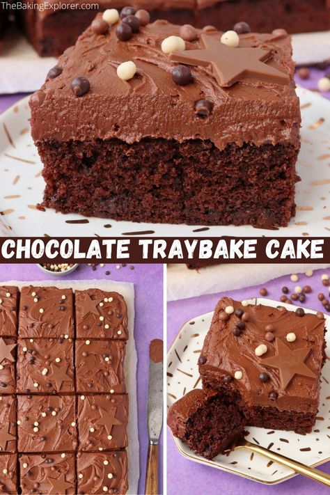 Easy Chocolate Sheet Cake Recipe, Easy Chocolate Sheet Cake, Sjokolade Koek, Chocolate Traybake, Traybake Cake, Chocolate Sheet Cake Recipe, Sheet Cake Recipe, Tray Bake Recipes, School Cake