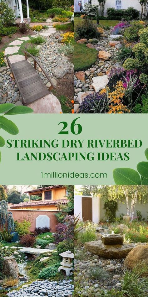 When it comes to the garden, growing plants is not all. Ever thought of renovating your garden? There are many designs that make the look of the garden more attractive. If you are on the track to finding your own inspiration, the post today is for you. Maybe a dry creek bed or dried upstream is what you looking for. Dry River Bed Garden Ideas, Riverbed Landscaping, Dry Riverbed Landscaping, Rain Garden Design, Rock Yard, River Rock Garden, Tattoo Plant, Dry Creek Bed, Dry River