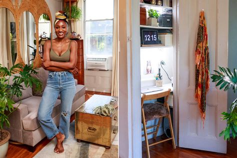 Residents of NYC's smallest apartments survived lockdown in style High Carb Vegan Recipes, High Carb Vegan, Small Apartment Therapy, Popular Instagram Accounts, Tiny Studio Apartments, Ikea Kitchen Island, Studio Apartment Living, Corner Office, Tiny Apartments