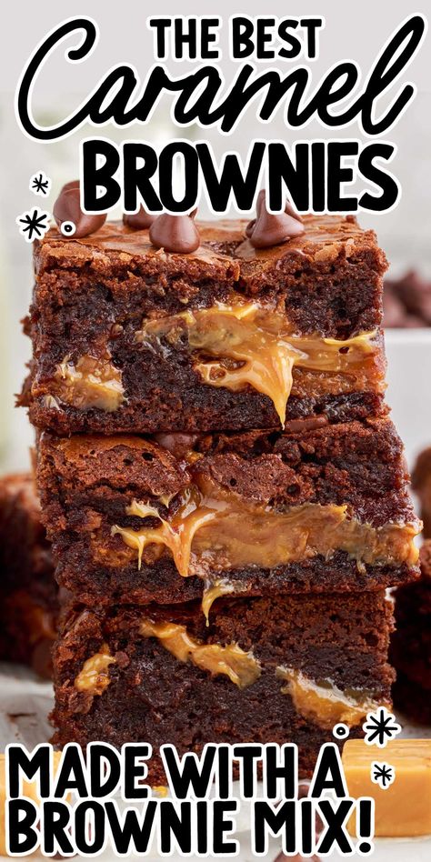 Brownie Caramel Recipes, Winter Desserts Easy, Brownies Caramel, Caramel Brownies Recipe, Chocolate Caramel Brownies, German Chocolate Cake Mix, Cosmic Brownies, Caramel Desserts, Homemade Caramel Sauce